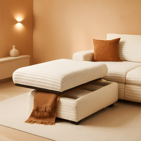 Corduroy Storage Ottoman Beige With Hidden Compartments