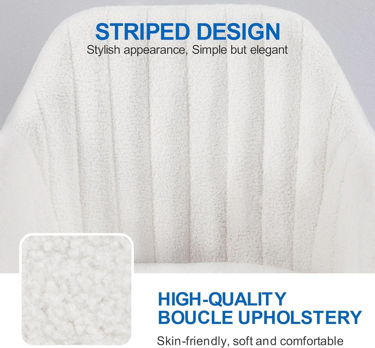 Ivory Boucle Vanity Chair Height Adjustable Makeup Desk Chair