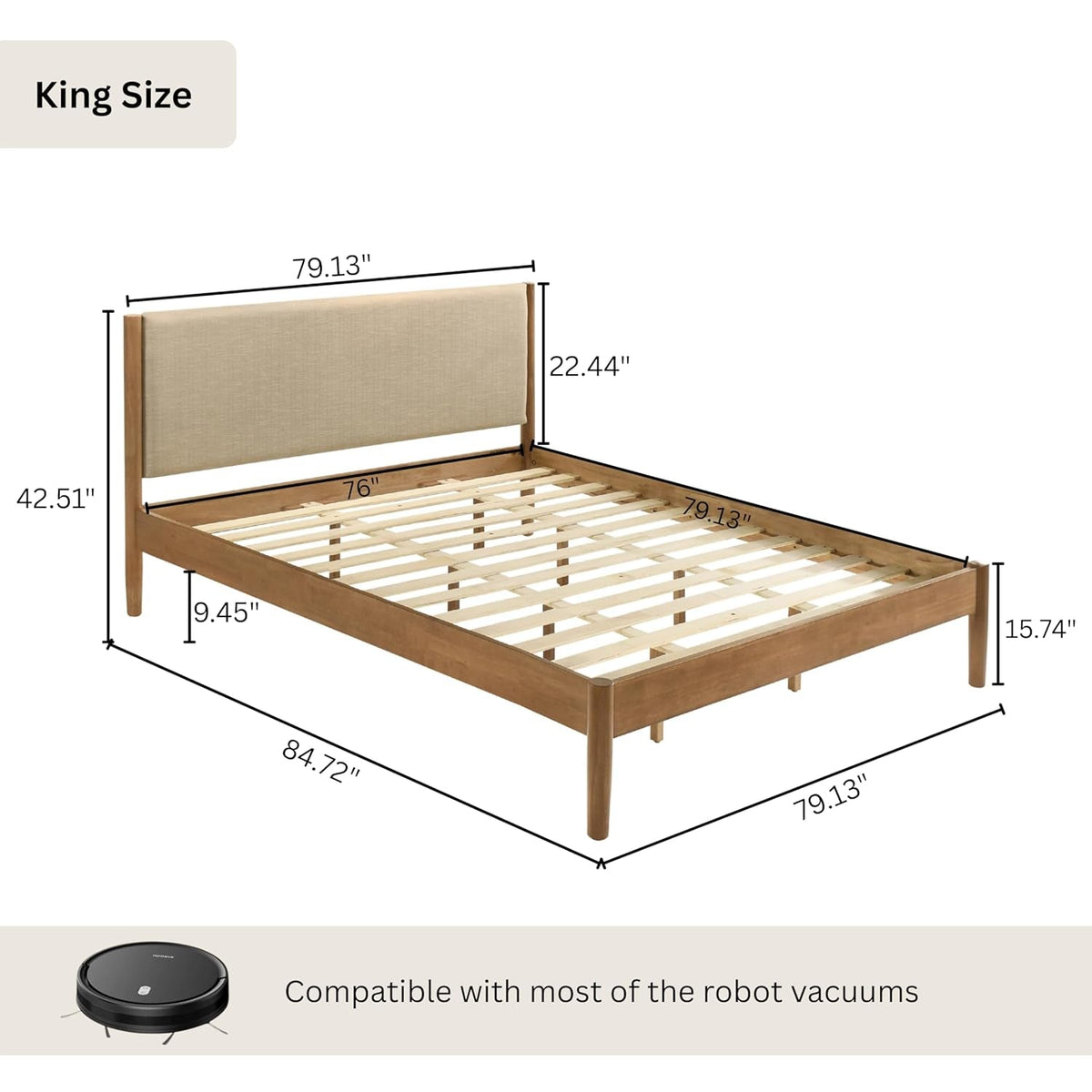 Luxurious Rubberwood Platform Bed Light Walnut King