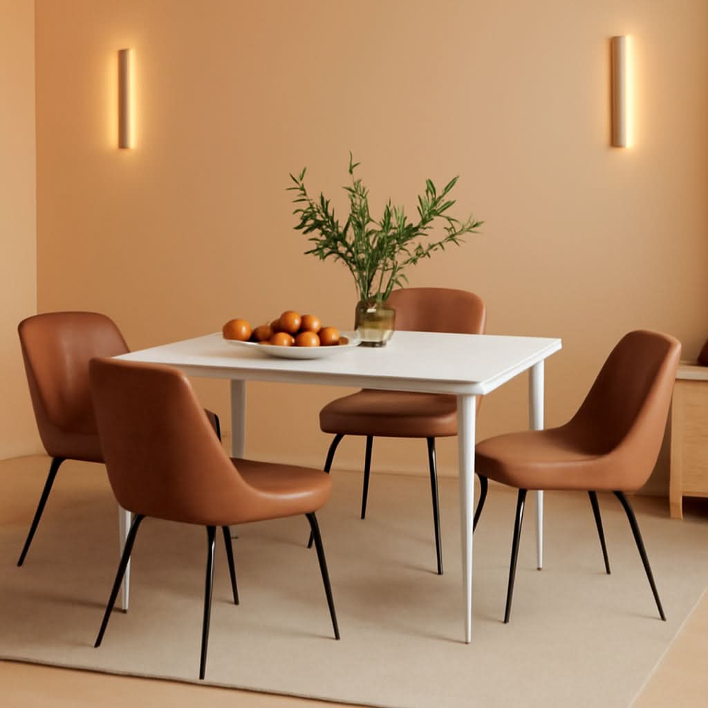 Two Brown Faux Leather Mid Century Modern Dining Chairs