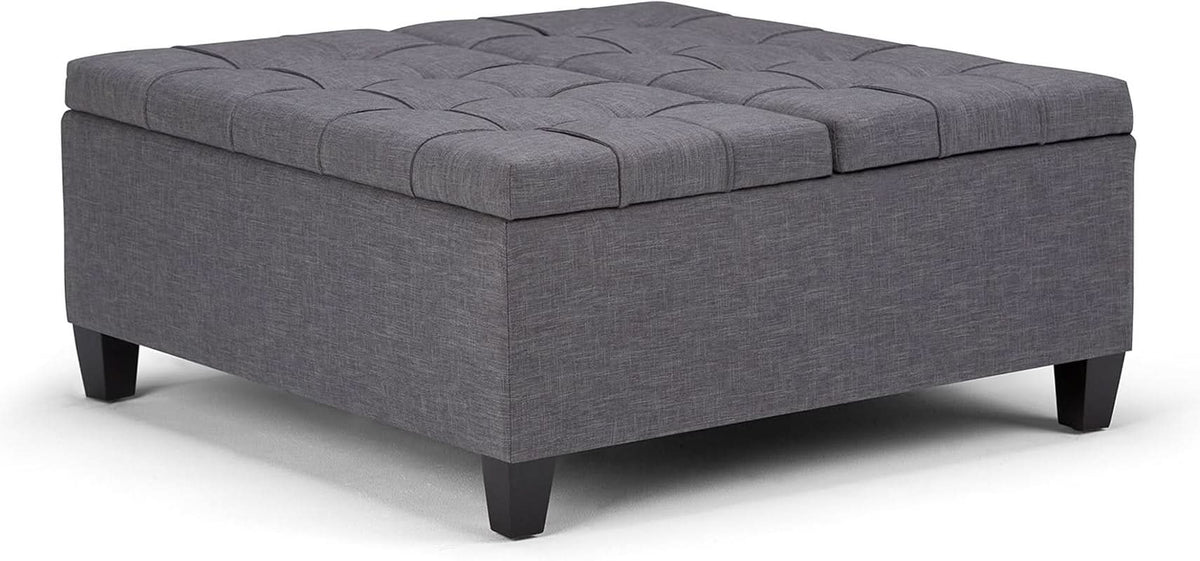 Slate Grey Linen Upholstered Lift Ottoman StorageCompartment