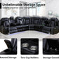 Black Leather Power Reclining Sectional Sofa Living Room