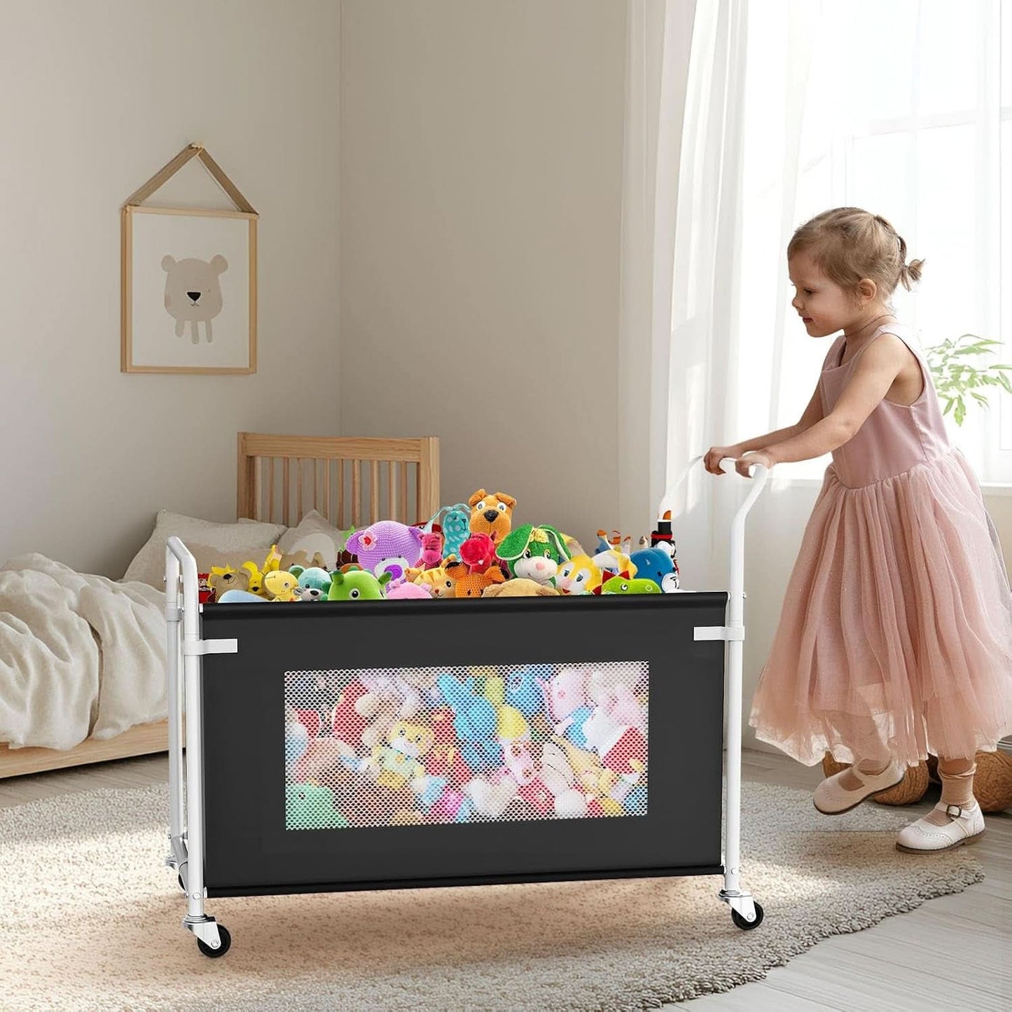 Large Toy Storage Chest Black Heavy Duty 360 Wheels Nursery