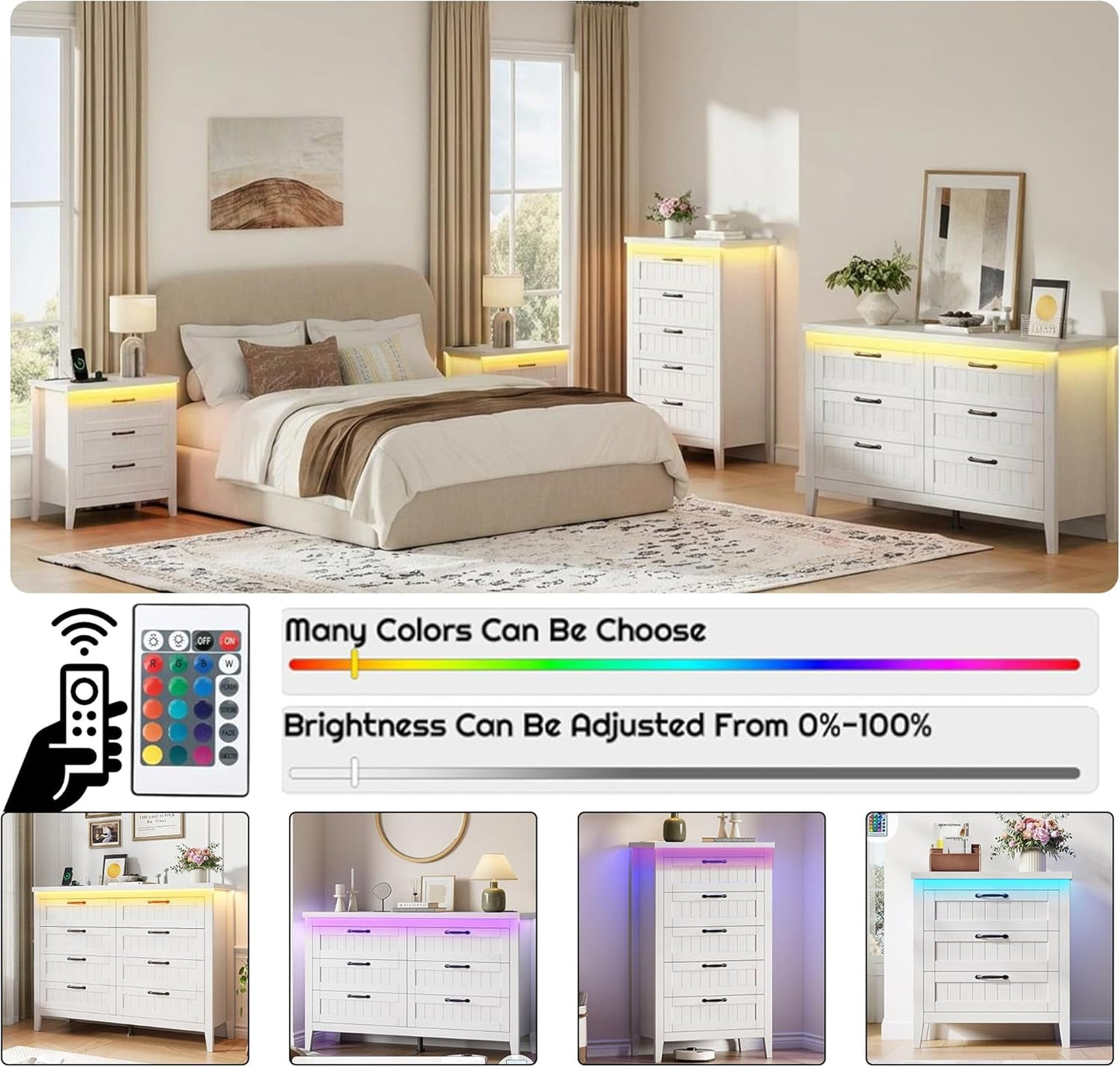 White Slim Modern Six Drawer Dresser With USB Charging-3