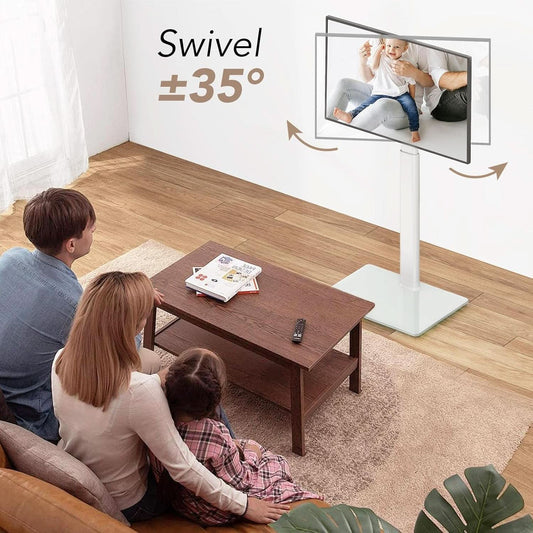 White Universal Freestanding TV Stand Seventy Degree Swivel