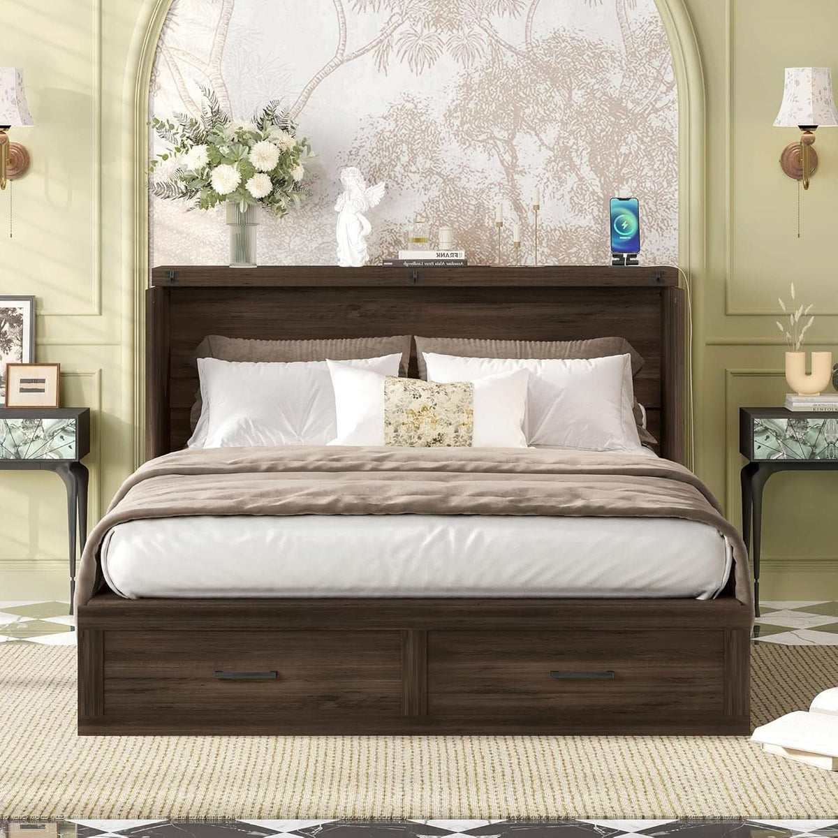 Farmhouse Murphy Bed Featuring Charging Station Gray