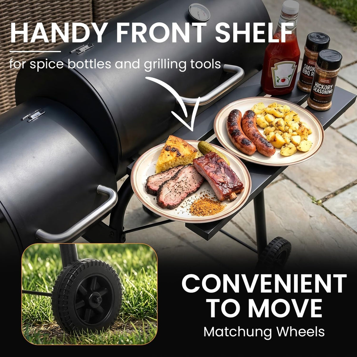 Charcoal Grill Featuring Offset Smoker And Thermometer