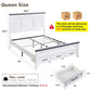 Queen Size Bed Frame Antique White Finish Storage Drawers-1