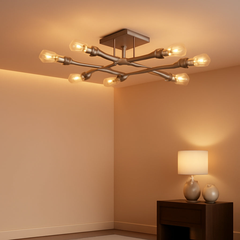 Brushed Nickel 8Light Semi Flush Ceiling Chandelier