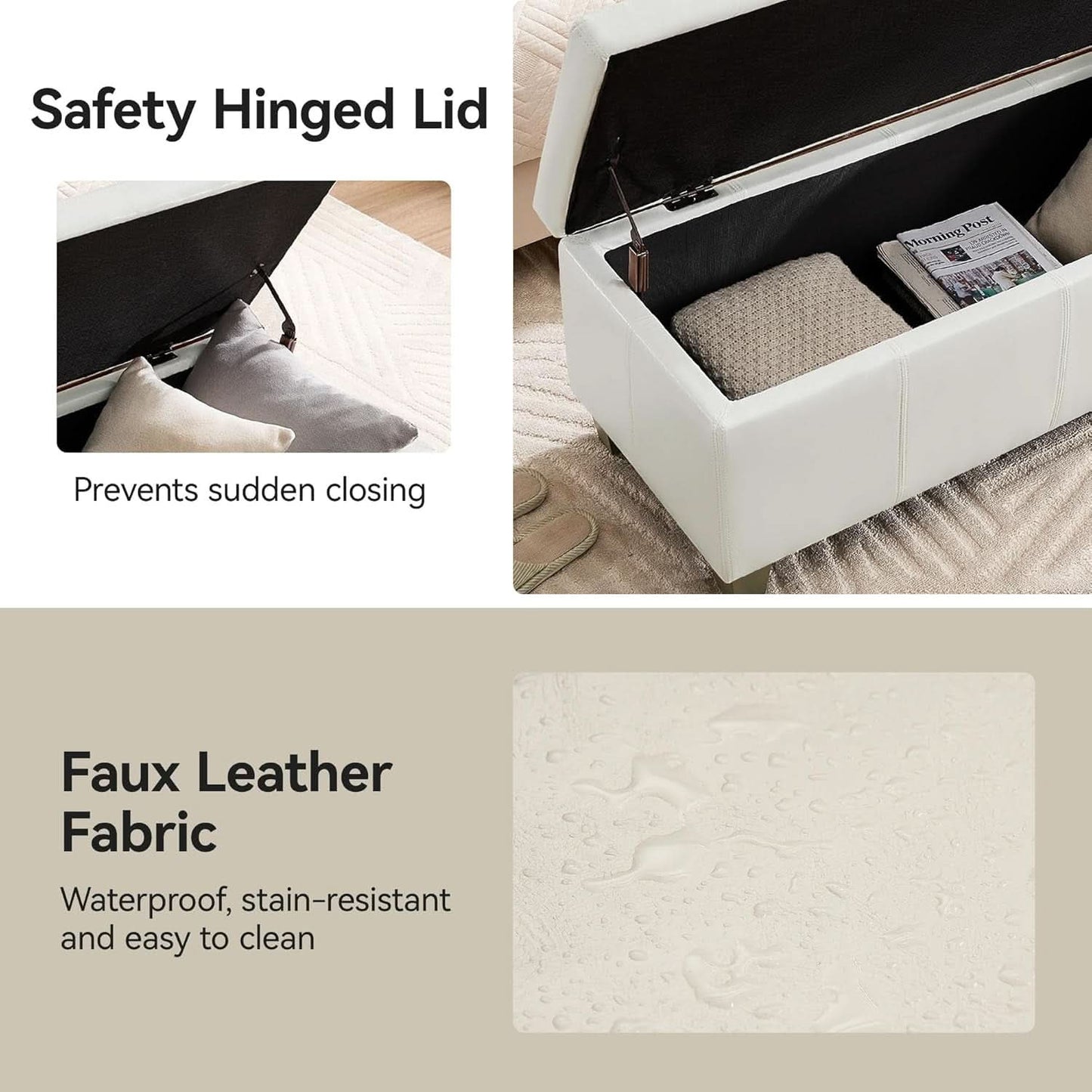 41-Inch White Faux Leather Storage Ottoman End-Of-Bed