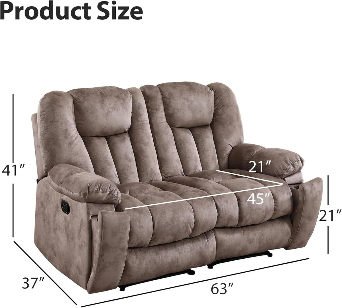 Light Brown ExtraWide Two Seat Manual Recliner Loveseat