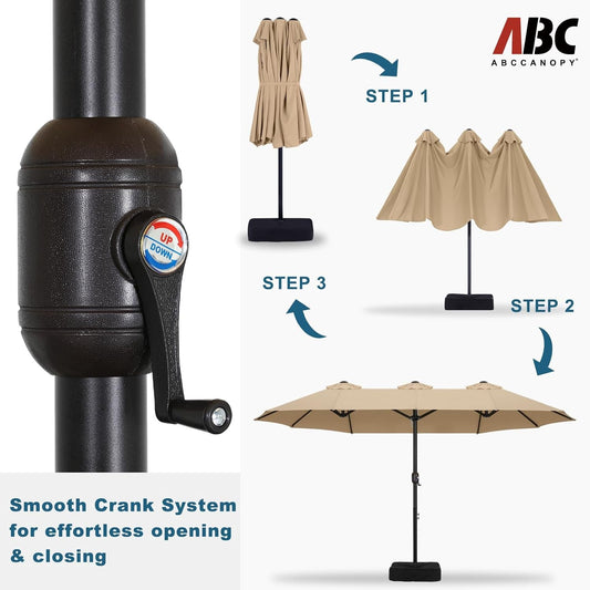 Fifteen Foot Patio Umbrella Khaki Outdoor Poolside Base