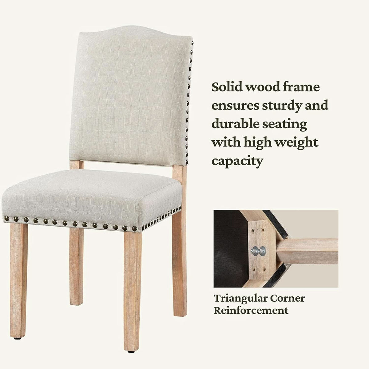 Beige Upholstered Dining Chairs With Nailhead Trim