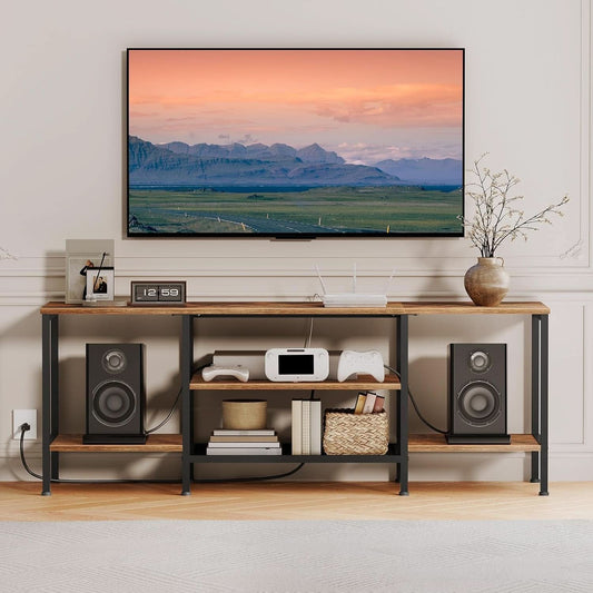 TV Stand With Power Outlets For 65 Inch TV Open Shelves