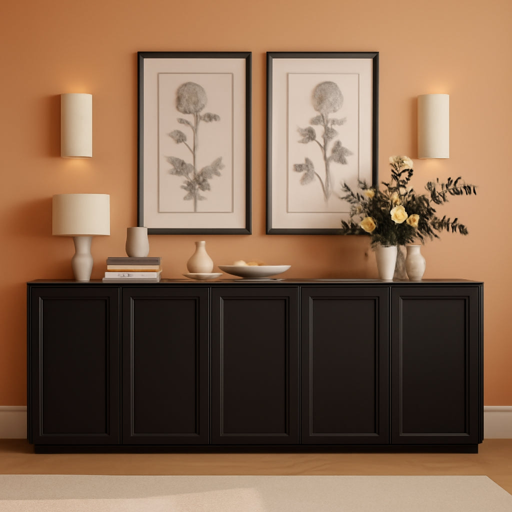 Dark Brown Adjustable Shelves Sideboard Buffet Cabinet