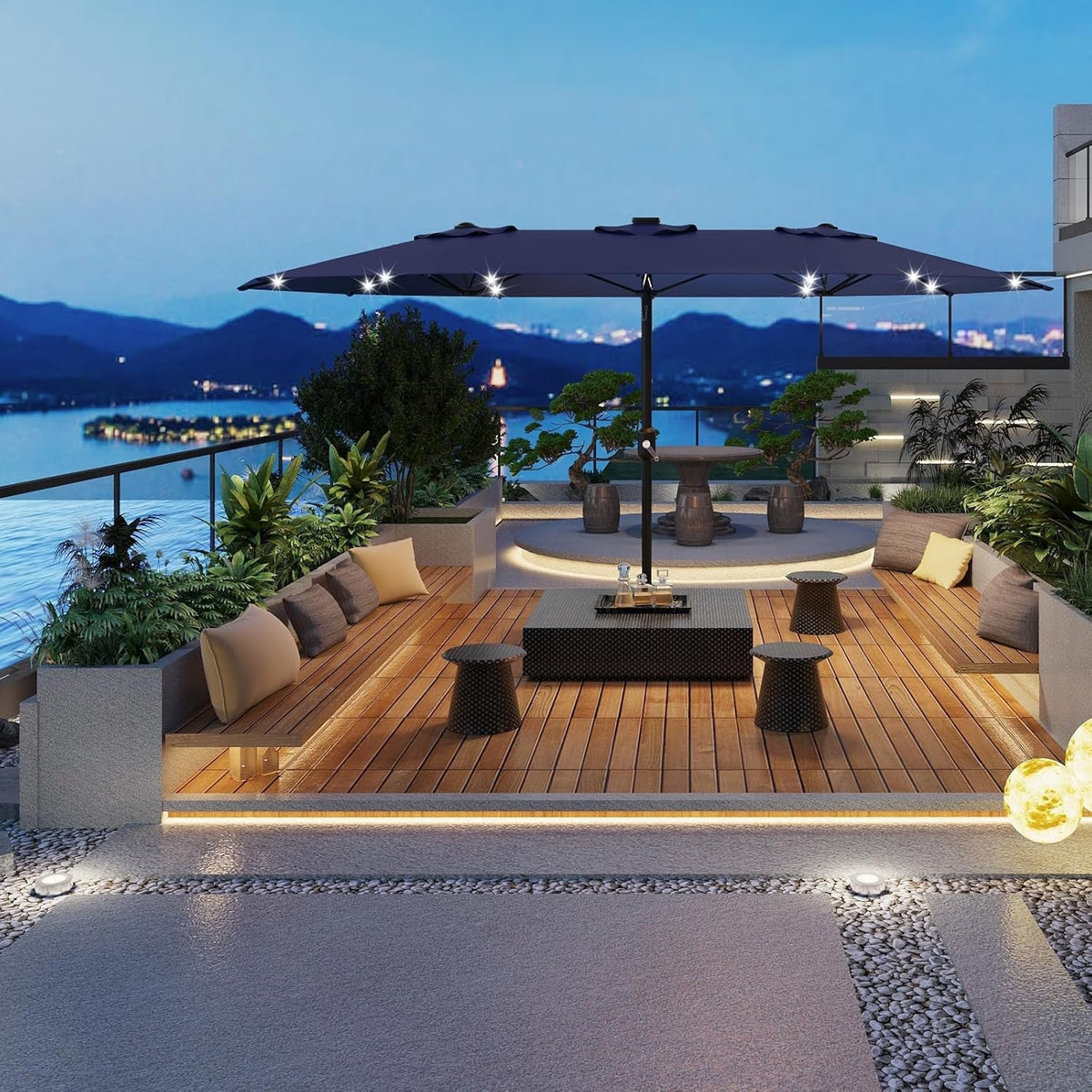 15FT Weatherproof Double Sided Outdoor Patio Umbrella