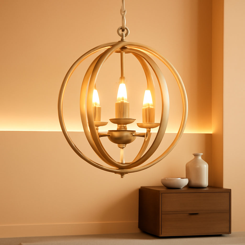 Gilded Orbital Chandelier Three Light Pendant Fixture-0