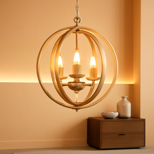 Gilded Orbital Chandelier Three Light Pendant Fixture-0