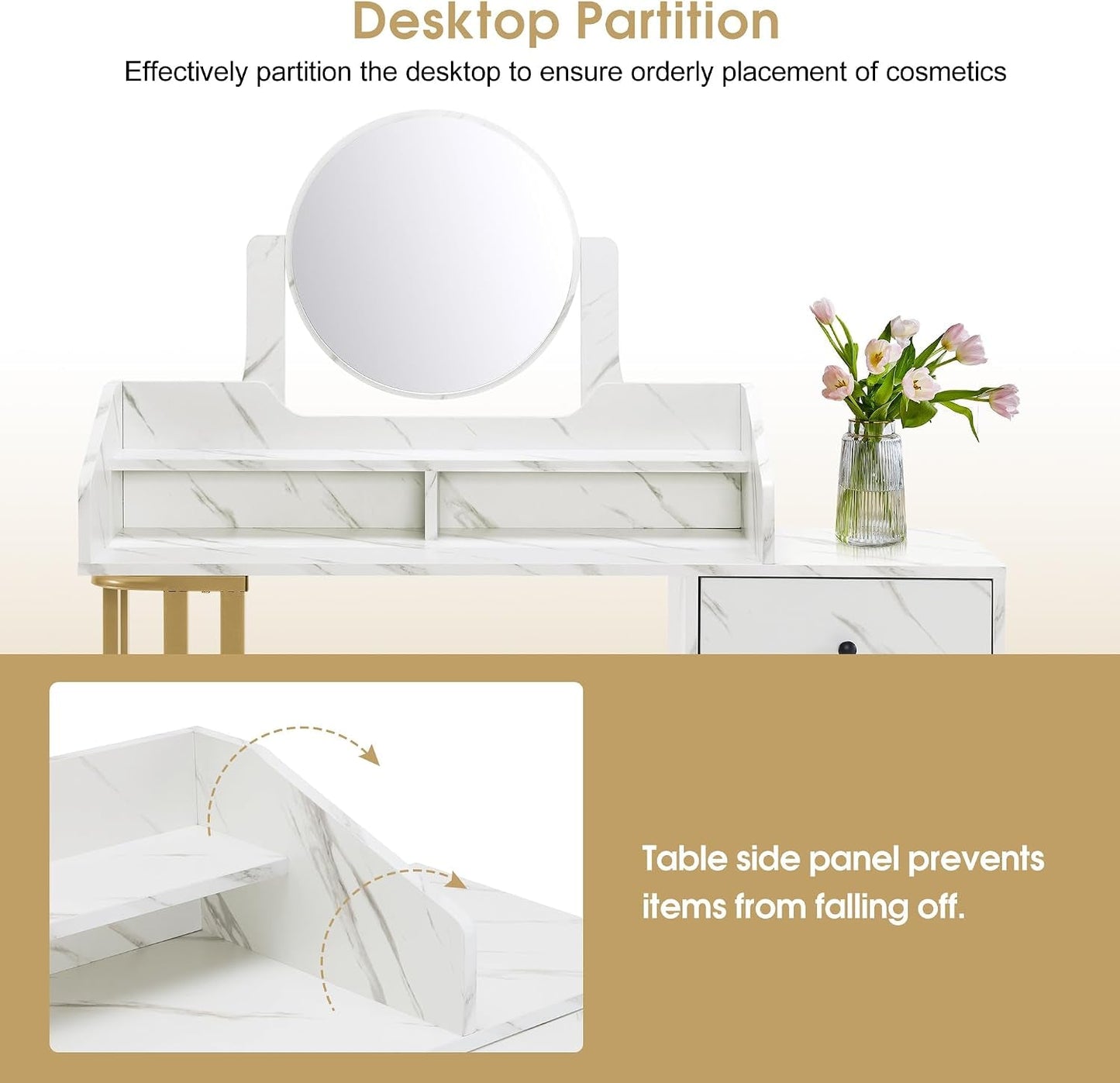 White Dressing Table Vanity Desk Adjustable Mirror