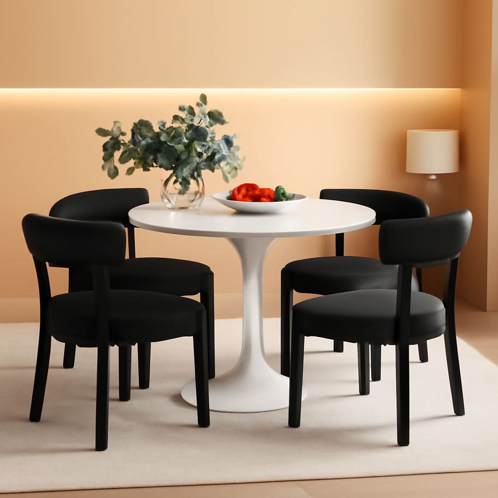 Black Faux Leather Dining Chairs Cushioned Seating