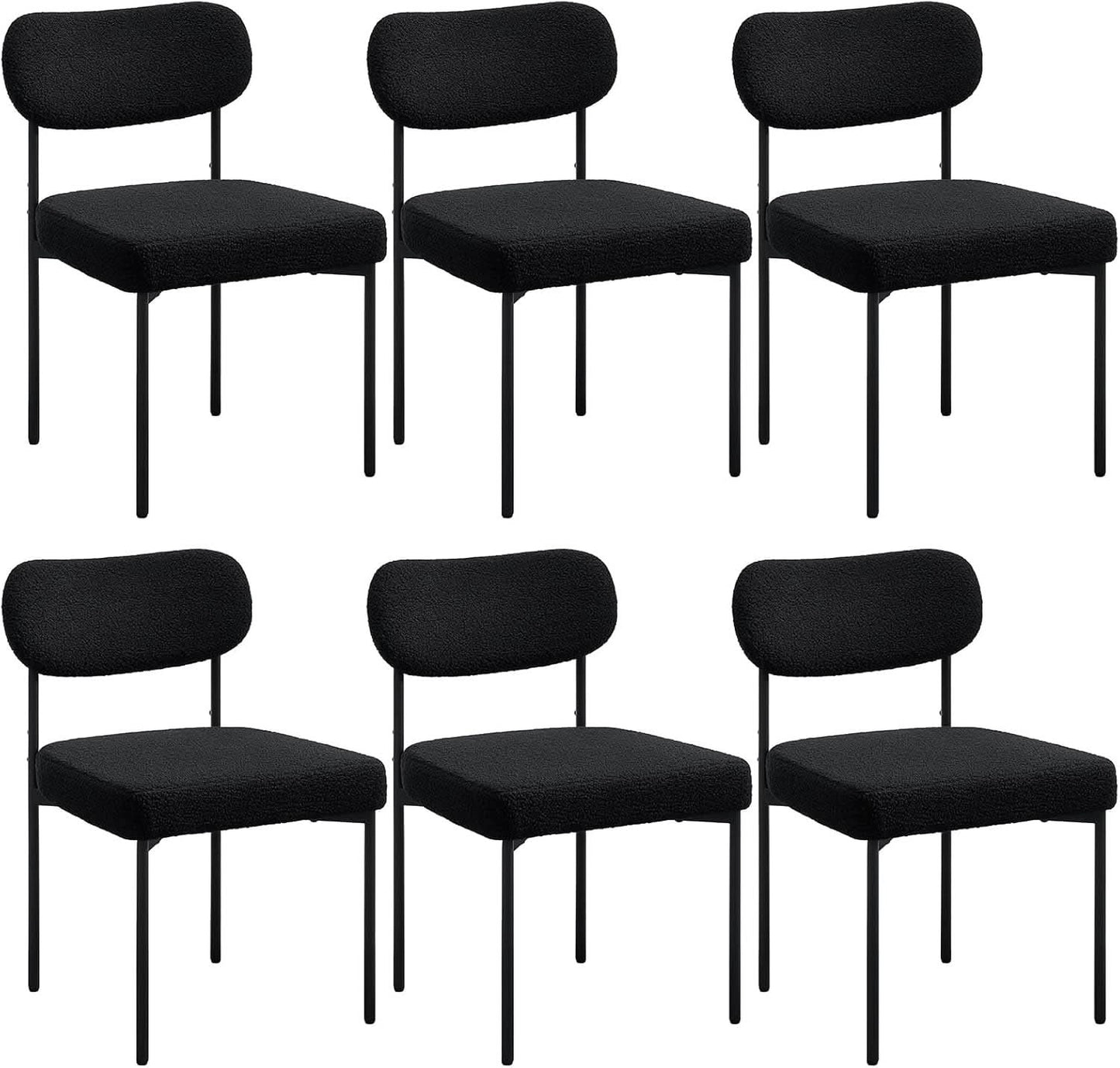Boucle Upholstered Dining Chairs Black Curved Back