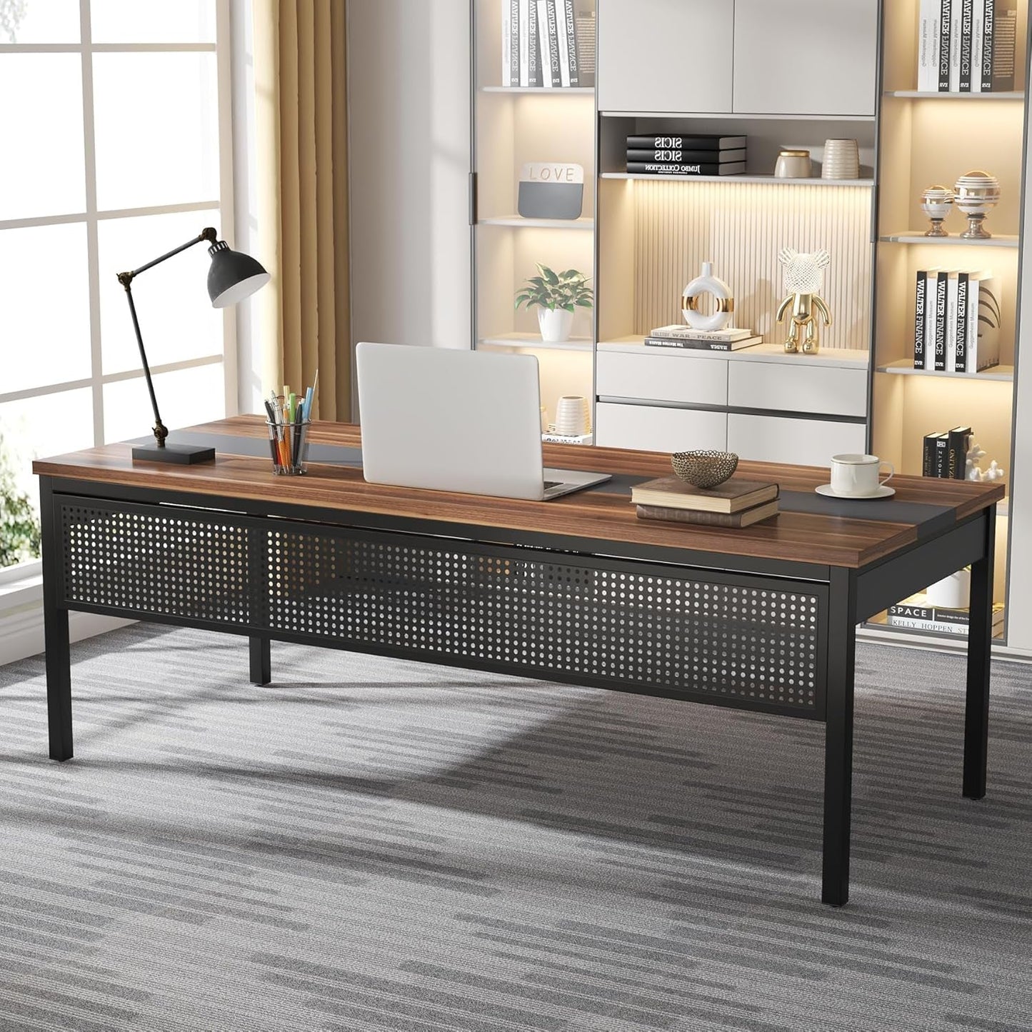 70.8 Inch Brown Black Professional Desk Workstation