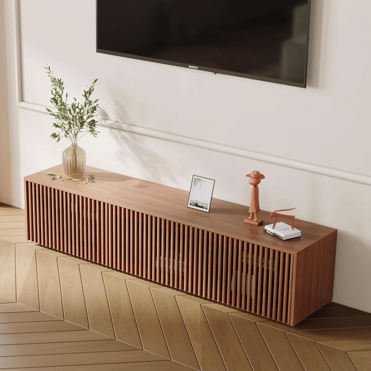 Mid Century Modern TV Stand Solid Wood Console 65 Inch TV