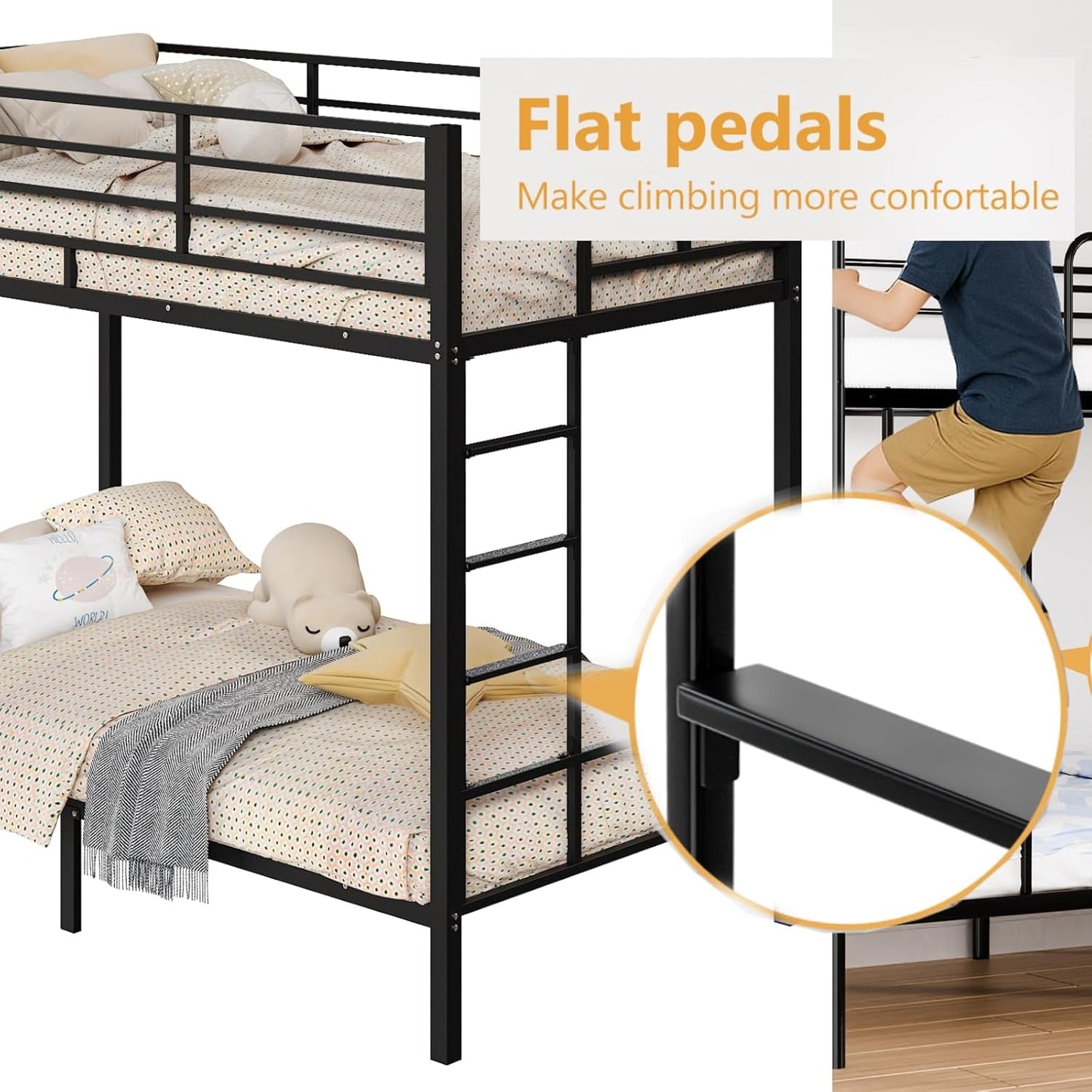 Black Twin Over Twin Reinforced Steel Frame Bunk Bed