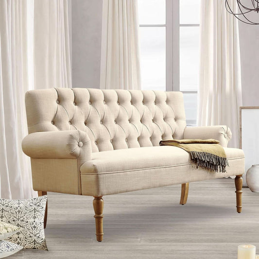 Beige Linen Loveseat Sofa With Sinuous Spring Support