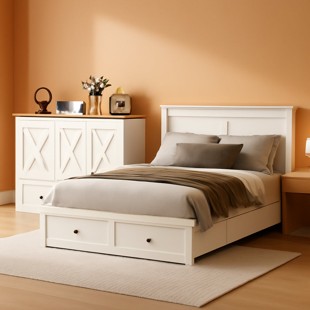 White Queen Murphy Cabinetry Bed Mattress Included