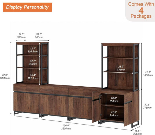 Brown Wooden TV Stand With Adjustable Entertainment Center