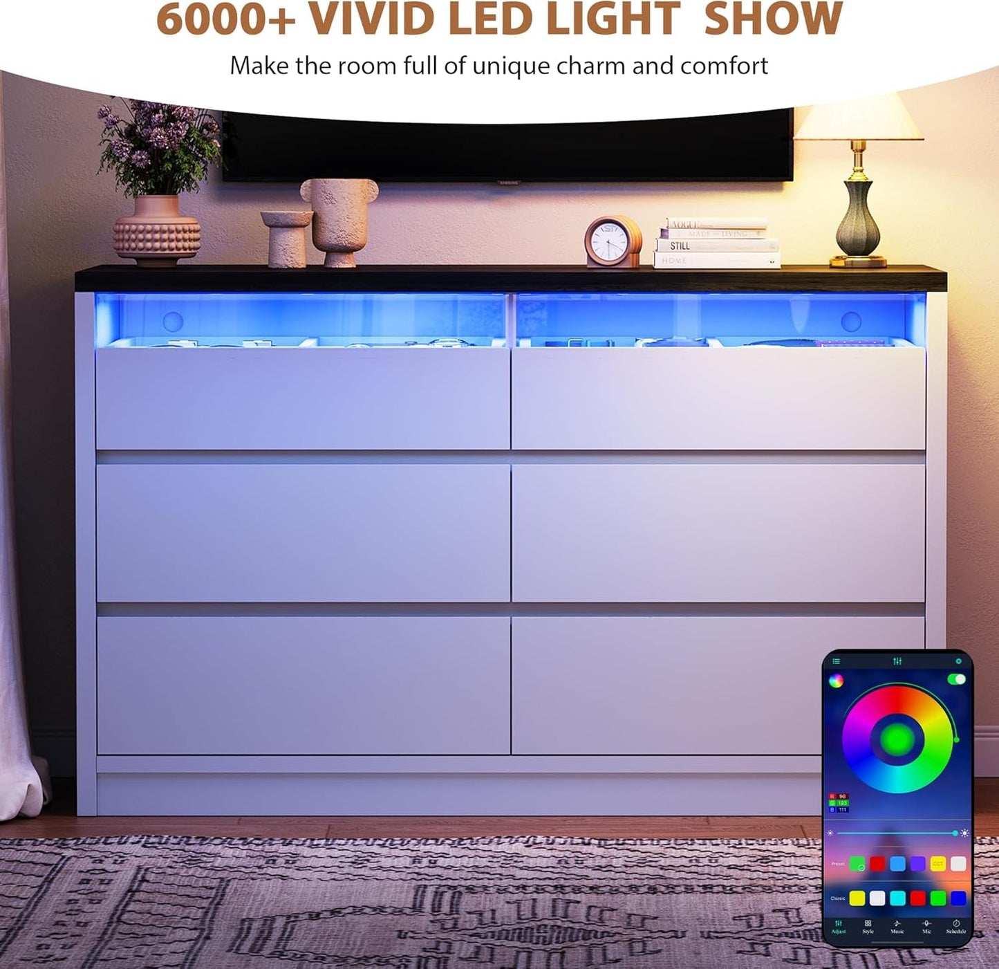 White RGBLED Dresser With Innovative Illumination Drawers