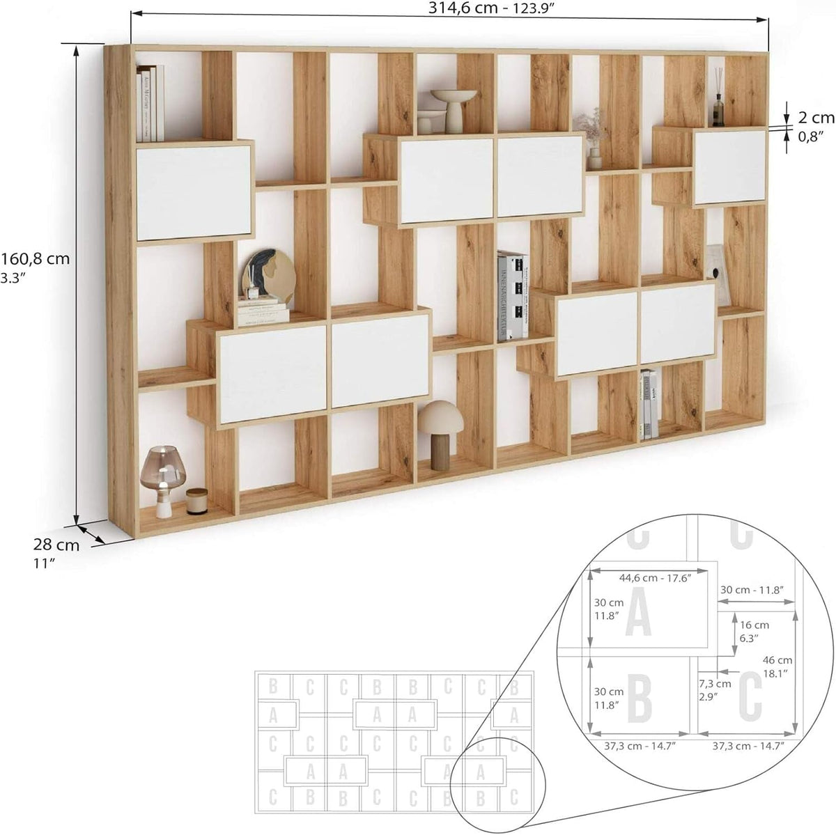 Iacopo Rustic Oak Bookcase Cabinet White Doors