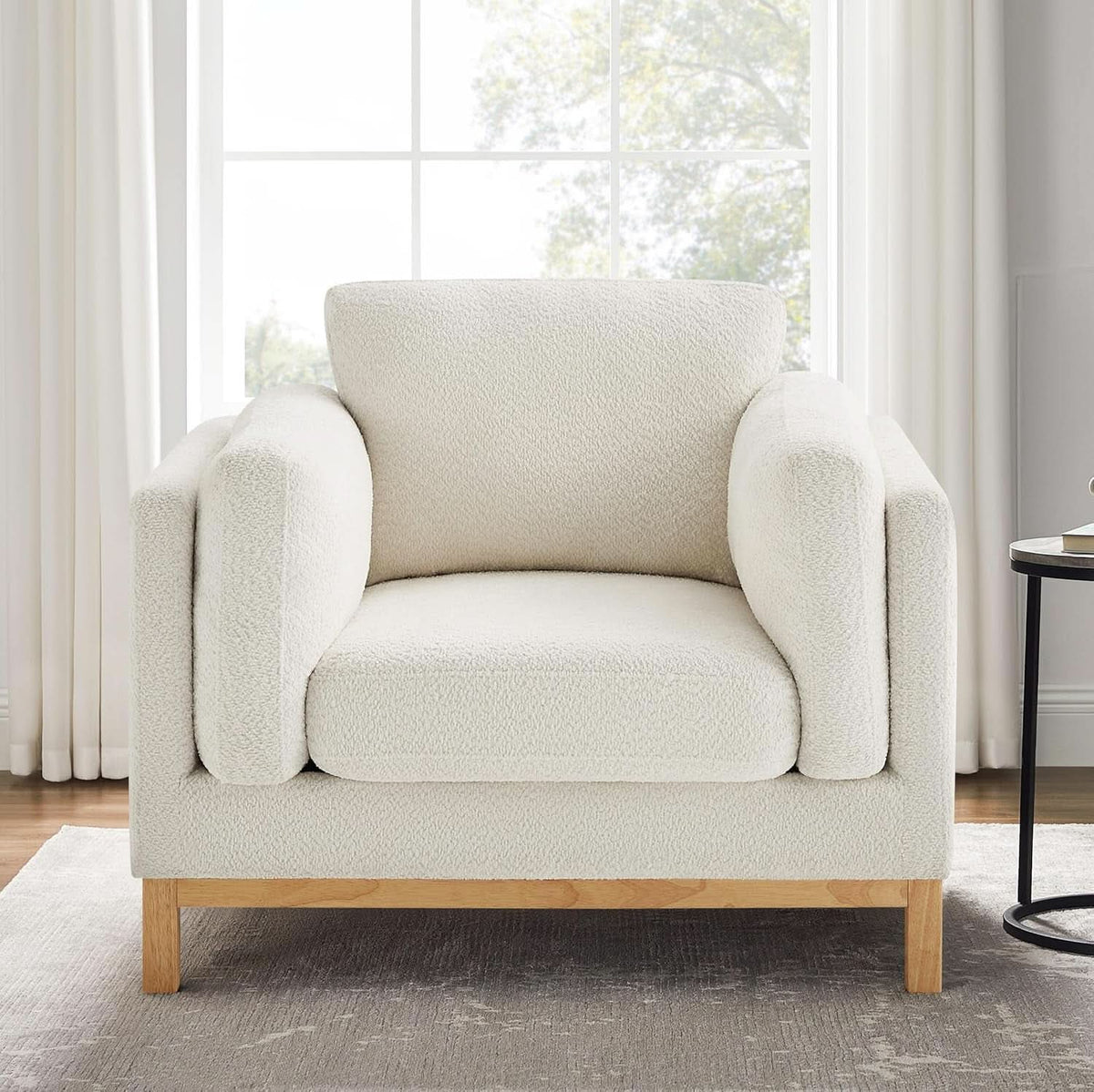 Beige 41.34 Inches Boucle Upholstered Accent Chair