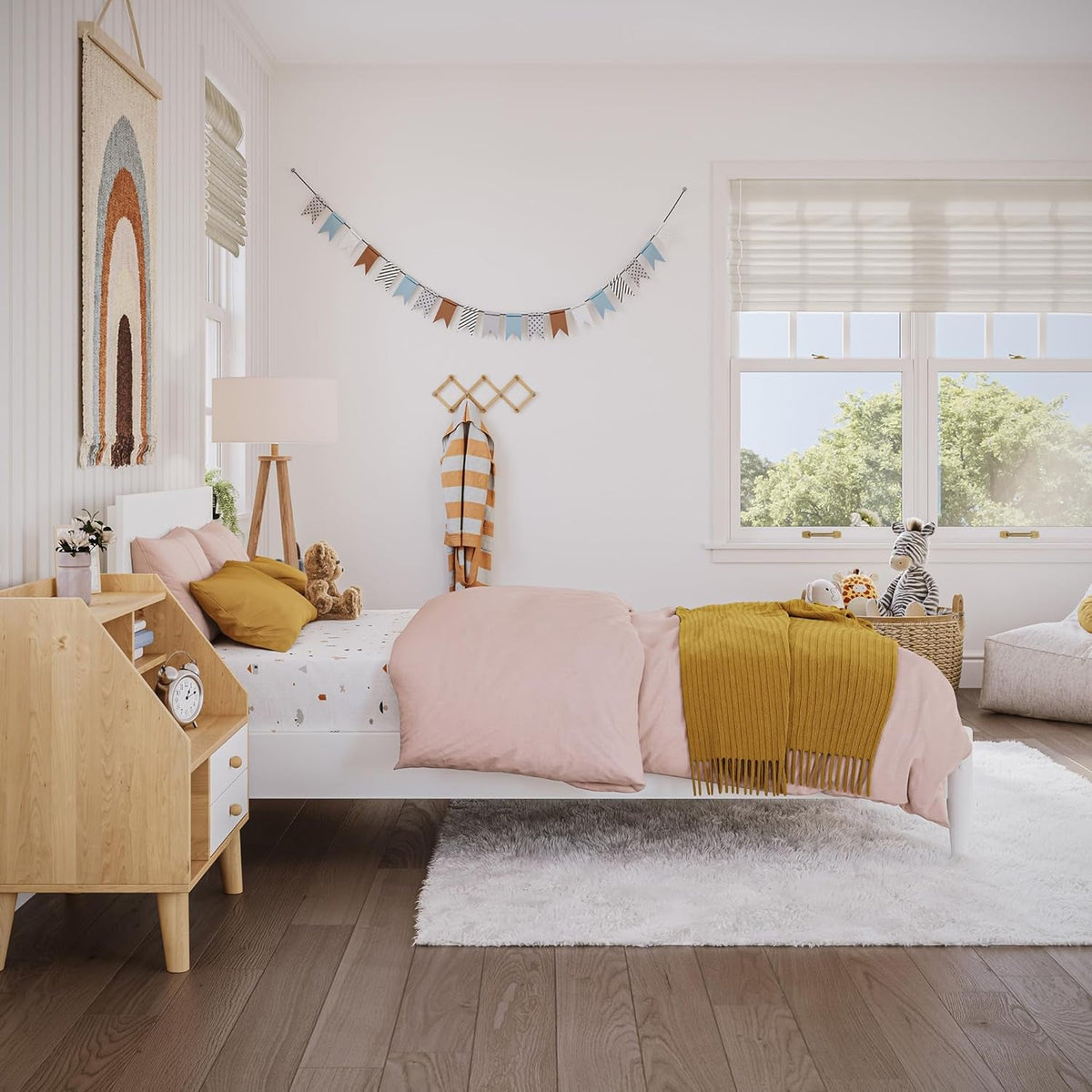 Twin Solid Wood Platform Bed White Sleek Contemporary