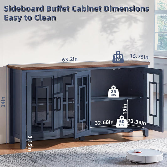63Inch Navy Blue StorageUnit Sideboard Buffet Cabinet