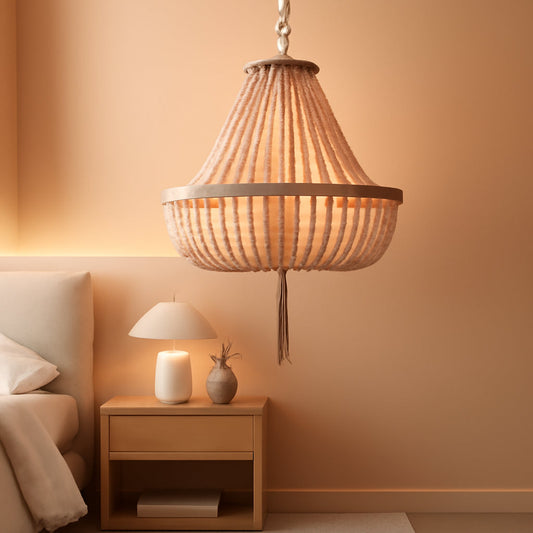 Handcrafted Beaded Blush Pink Three Light Pendant Chandelier-0