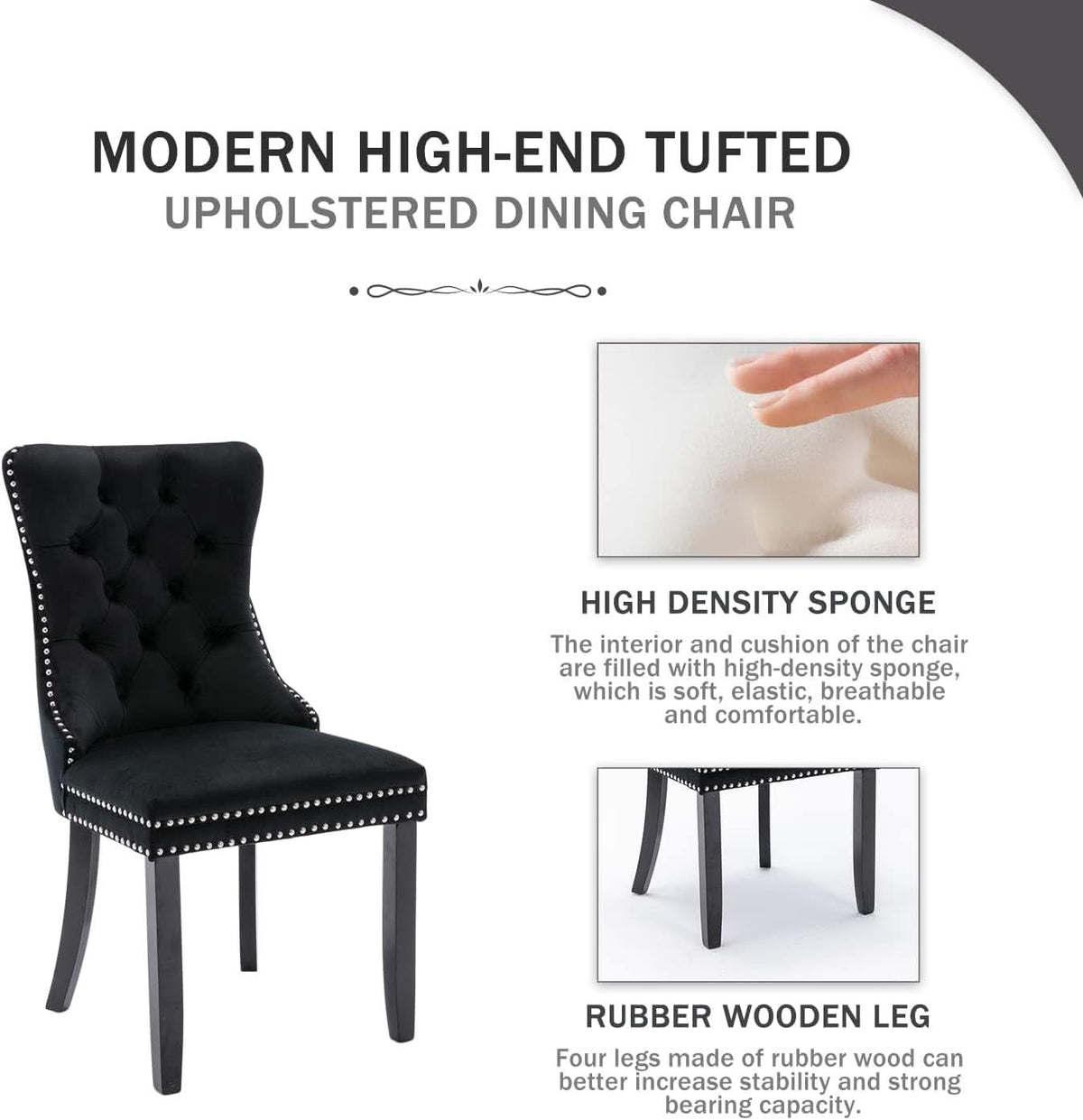 Velvet Dining Chairs Black Tufted Upholstered Set 4
