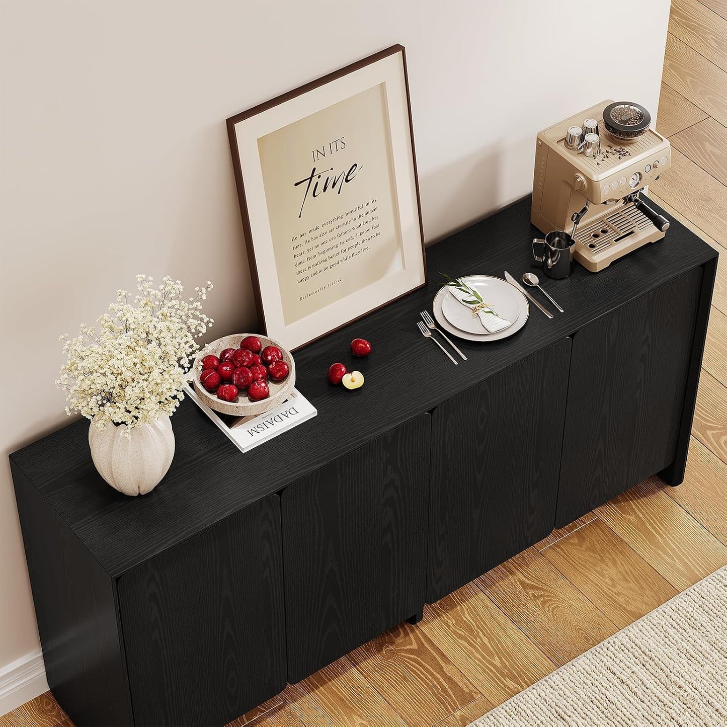 Contemporary 63 Inch Black Sideboard Buffet Cabinet