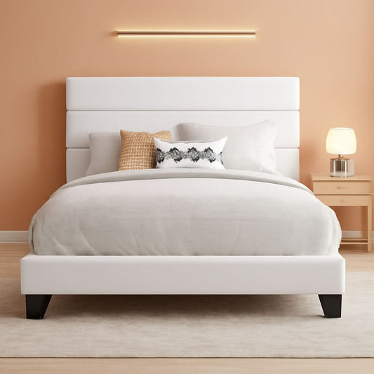 Full Platform Bed Frame Velvet Upholstered Headboard