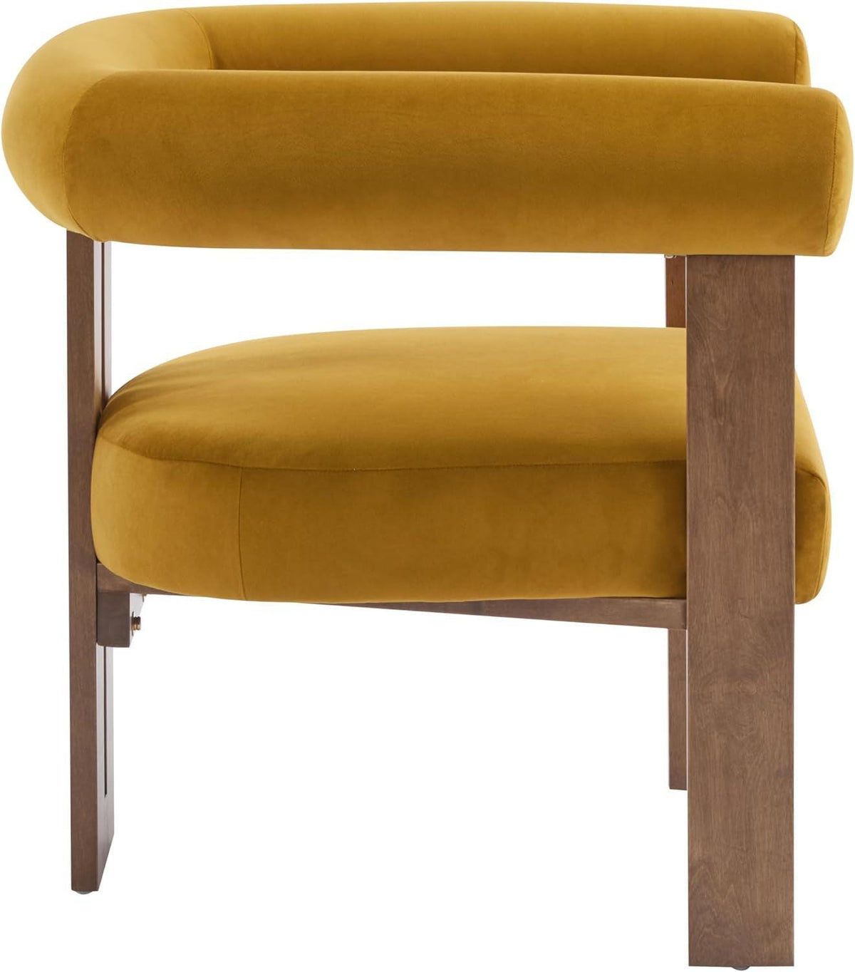 Luxurious Mustard Velvet Barrel Chair Solid Walnut