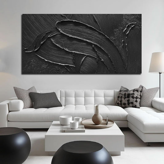 Black Abstract Wall Art Textured Large 29x58 Inches
