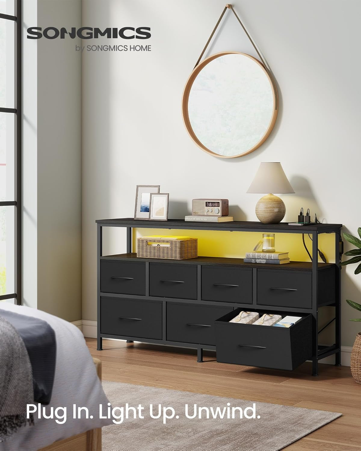 Ink Black Engineered Dresser With Integrated Lighting