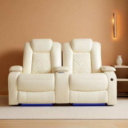 Living Room Set Leather Sofa Power Recliner Creamy White