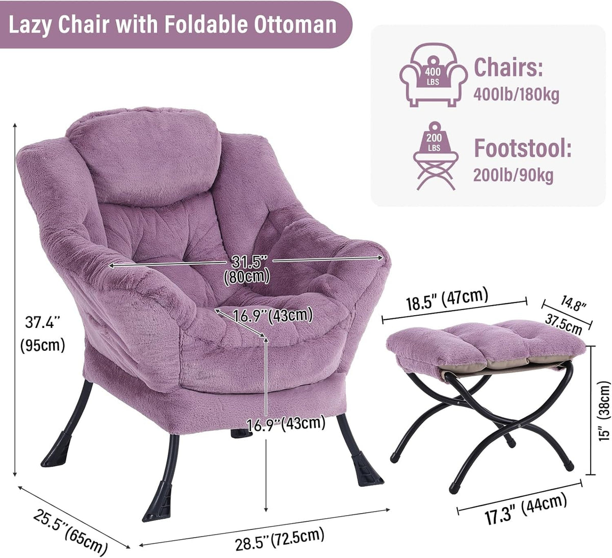 Luxurious Purple Plush Chair With Ottoman Oversized