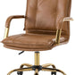 Adjustable Faux Leather Desk Chair With Golden Legs Camel
