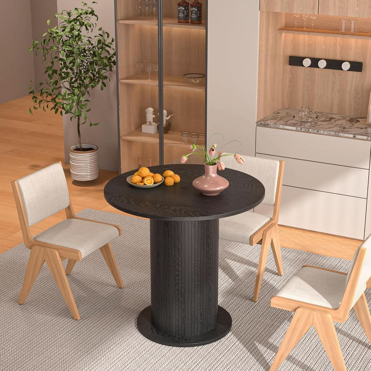 Round Dining Table 31.5 Inch Multifunctional Black