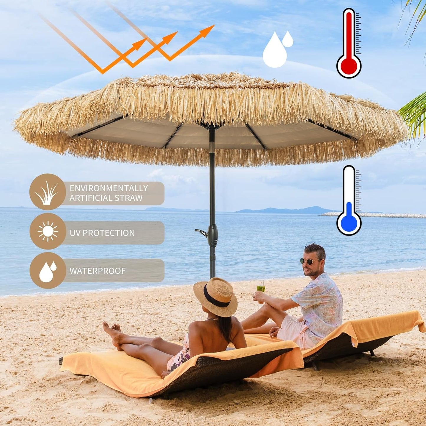 8ft Tiki Umbrella With UPF50 Ultraviolet Protection