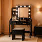 Black Vanity Table Set With Illuminated Dimmable LED