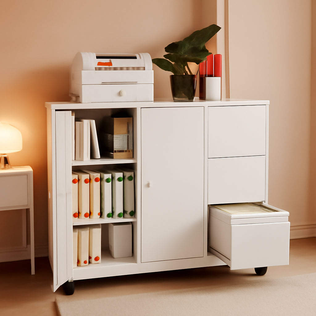 Forty Seven Inch Brilliant White Finish Rolling File Cabinet